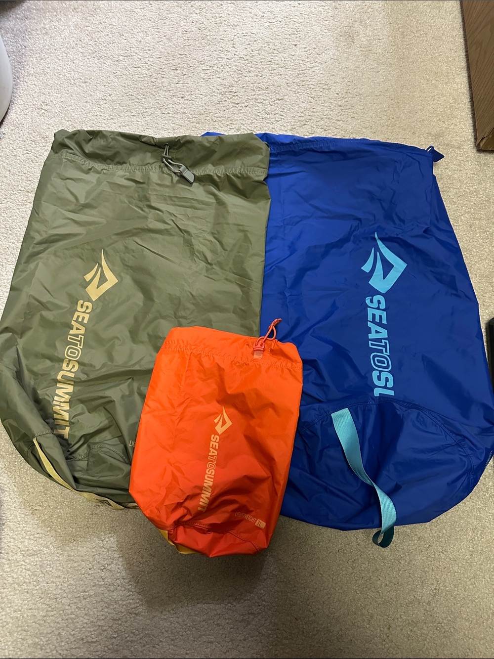 Sea to Summit Lightweight Stuff Sacks - Blue 30L Olive 20L, Orange 3L